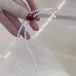 Baby Pearl Chain Premium Round White Super Bright Natural Freshwater AKOYA Necklace Small Rice Beads Exquisite Collar Chain Gift