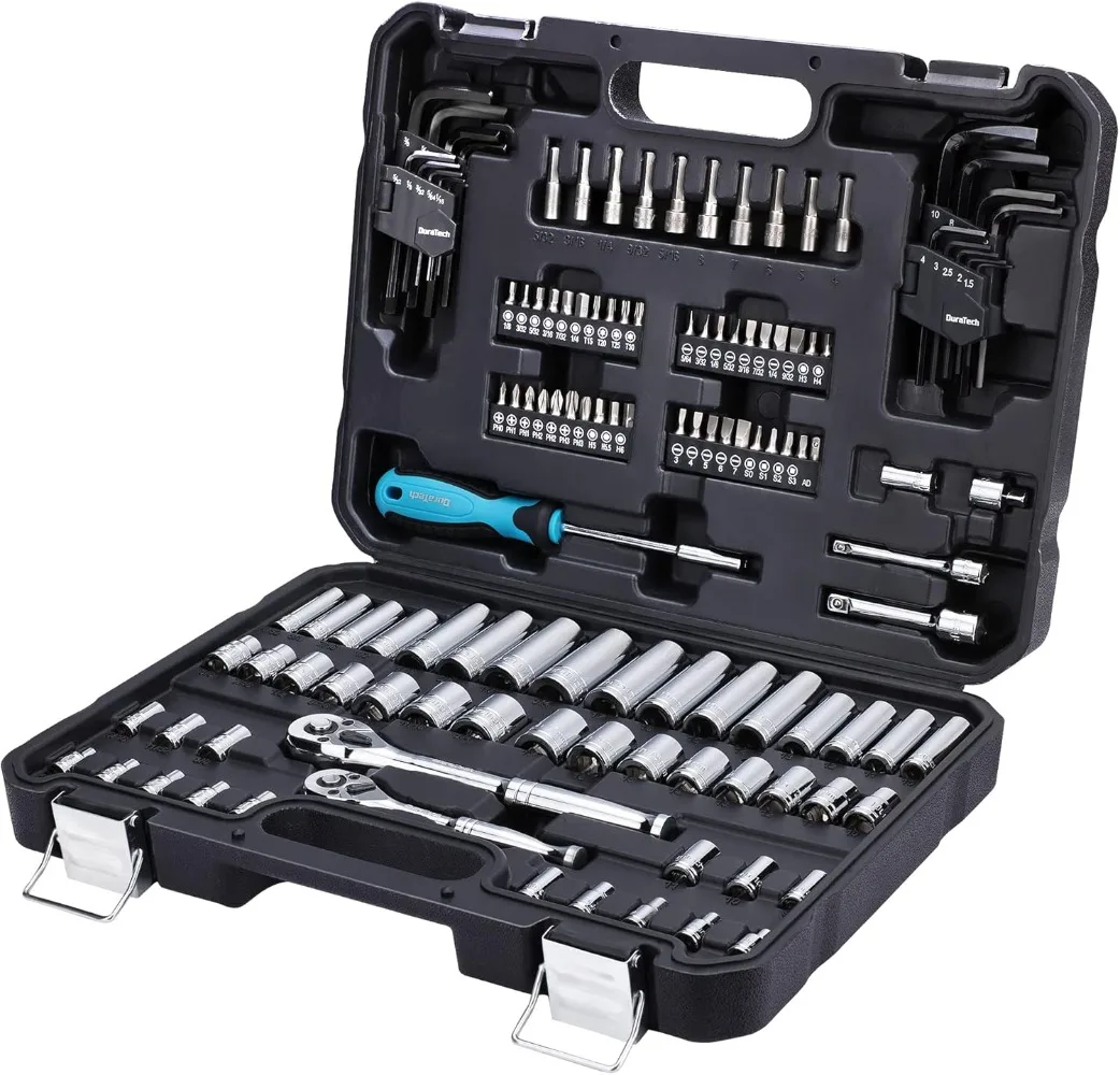 121-Piece Mechanics Tool Kits, Include SAE/Metric Sockets Set, 72-Tooth Drive Ratchet, 40-in-1 Magnetic Screwdriver