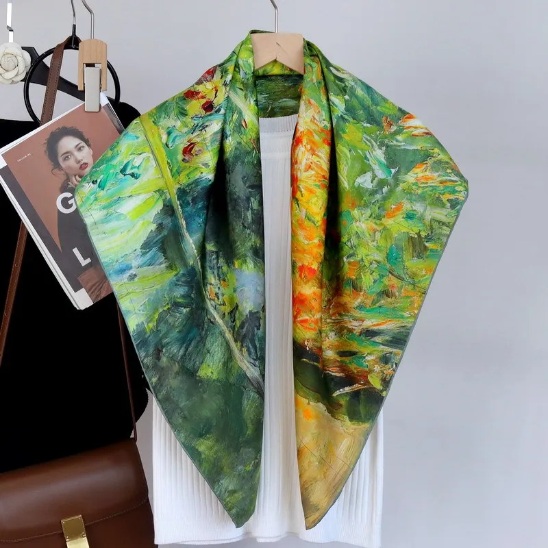 Winsleter-Women 18MM 100%Real Silk Elegant Scarf, 88*88CM Oil Painting, Mom Gifts French Commute Kerchief, 2026 Spring A61246CC