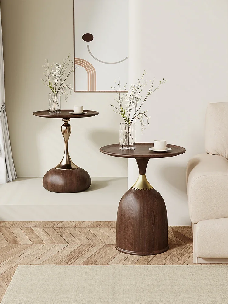 Walnut colored Italian minimalist circular coffee table