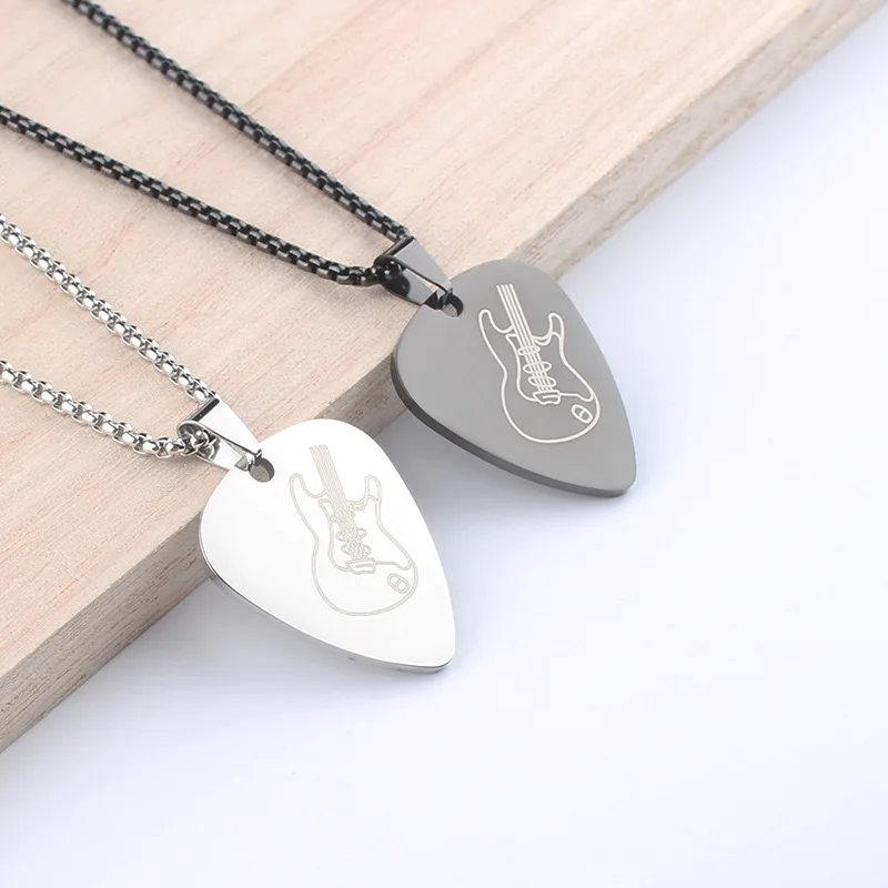WLP Fashion Guitar Pick Personalized Pendant Stainless Steel Necklace for Men Women Custom Text Pattern Collar Necklace Jewelry view 5