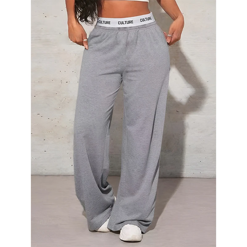 Women's Fashion Pants High Waist Webbing Loose Women's Wide Leg Pants Solid Colour Casual Female Pants Autumn Daily Wear