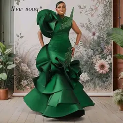 Plus Size Green Ruffles Mermaid Evening Dresses Aso Ebi Arabic Beaded Formal Night Party Birthday Gowns for African Black Women