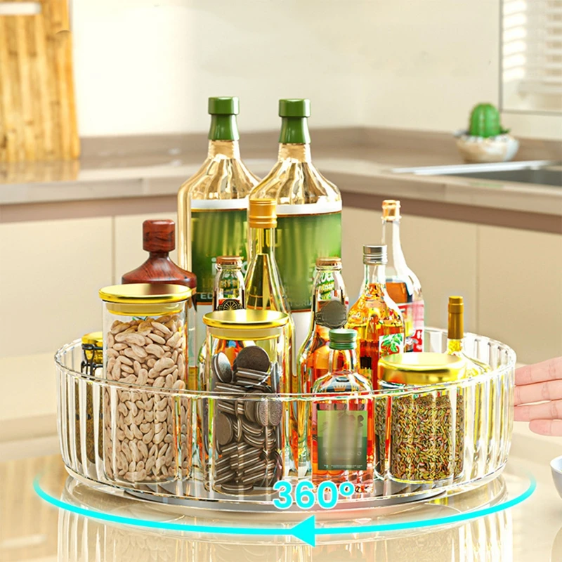 Rotating Storage Tray Organizer for Kitchen Seasoning Spice Drink Tray Transparent Turntable Cosmetic Organizer Turntable Rack