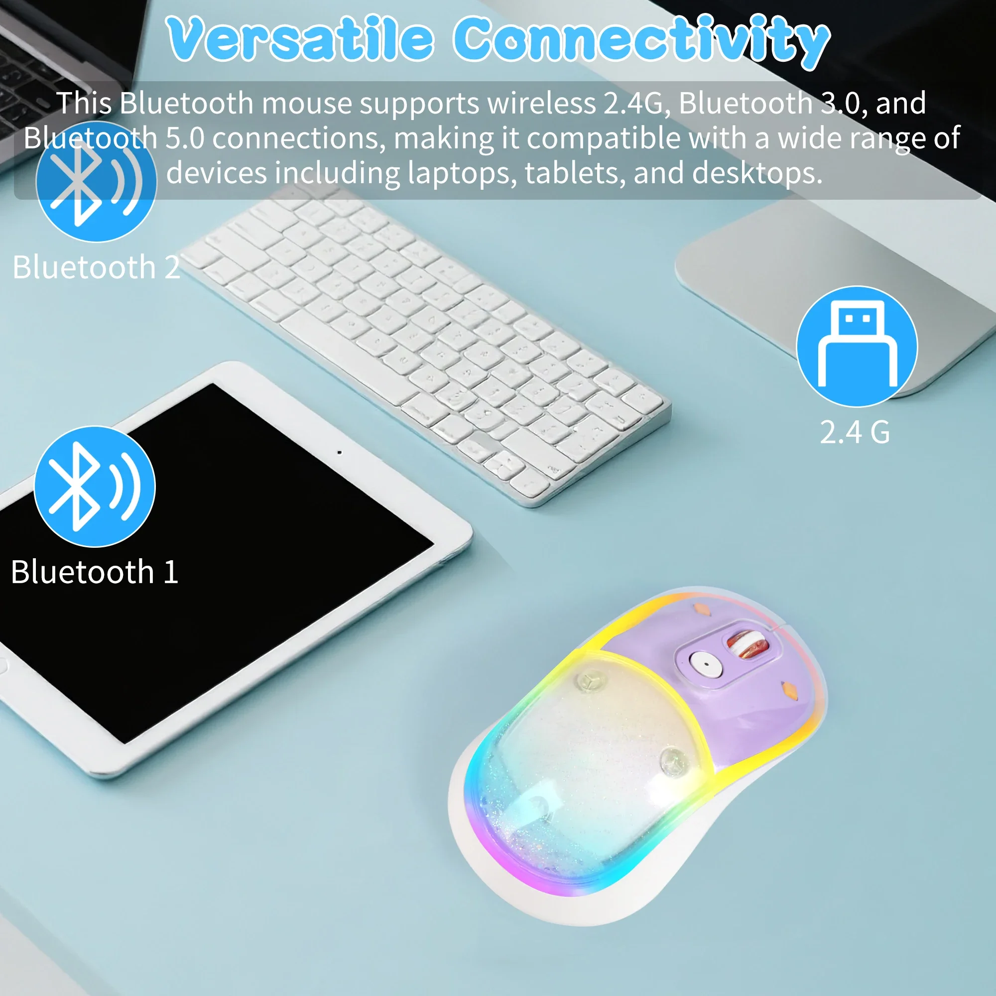 Liquid Flowing Sand Wireless Mouse 2.4G & Bluetooth Cute Pattern Rechargeable Silent Mouse RGB Backlight PC Laptop Mice view 3