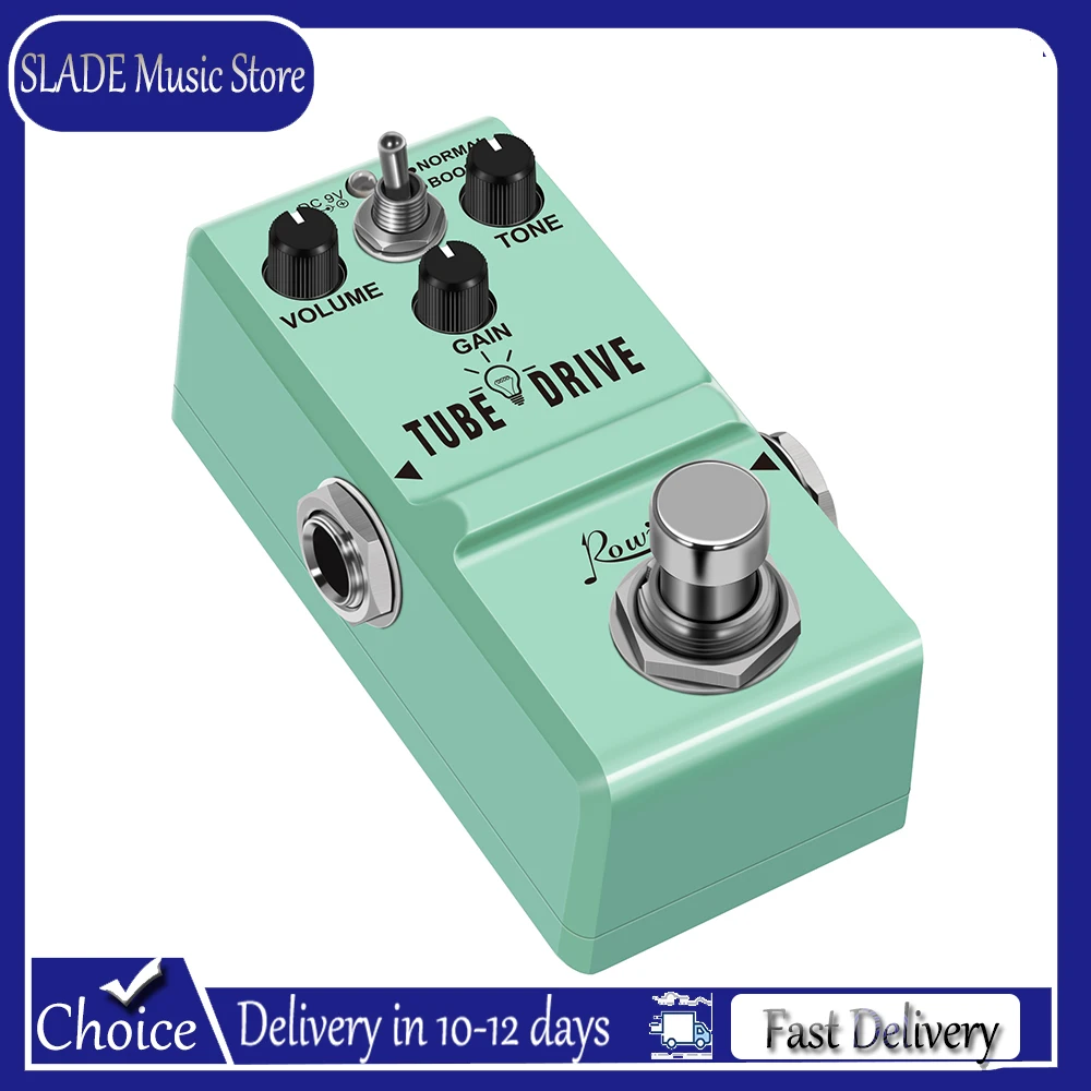 Pedal de Overdrive Analógico Rowin Tube Drive para Guitarra, Efeito Vintage Blues Drive com Modos Quente/Quente para Guitarra, Pedal Clássico