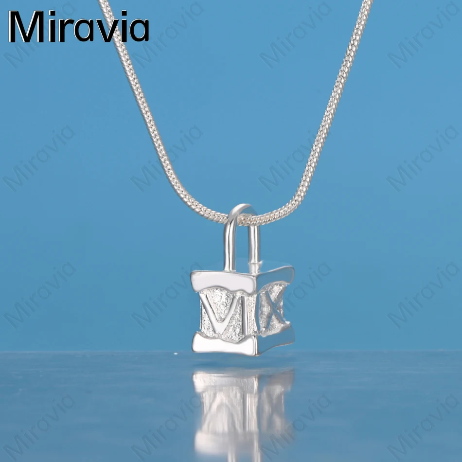 

Miravia 925 Sterling Silver Square Lock Roman Numeral Pendant Necklace - Unique Gift, Versatile Event Jewelry