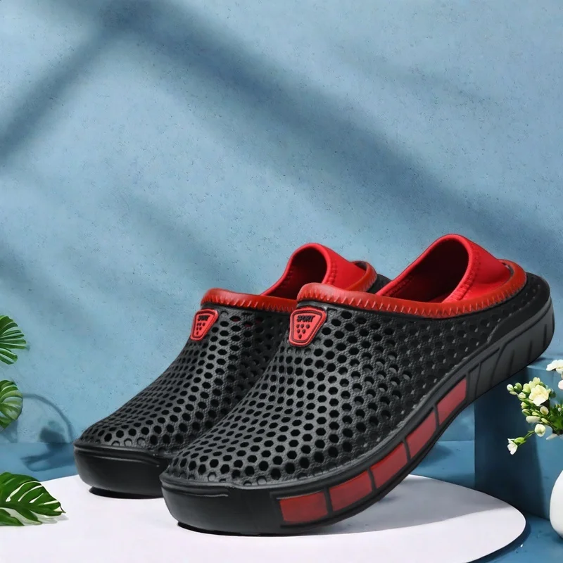 Men's lightweight casual slip-on sandals, non-slip indoor and outdoor beach clogs, simple solid color slip-on shoes image 2