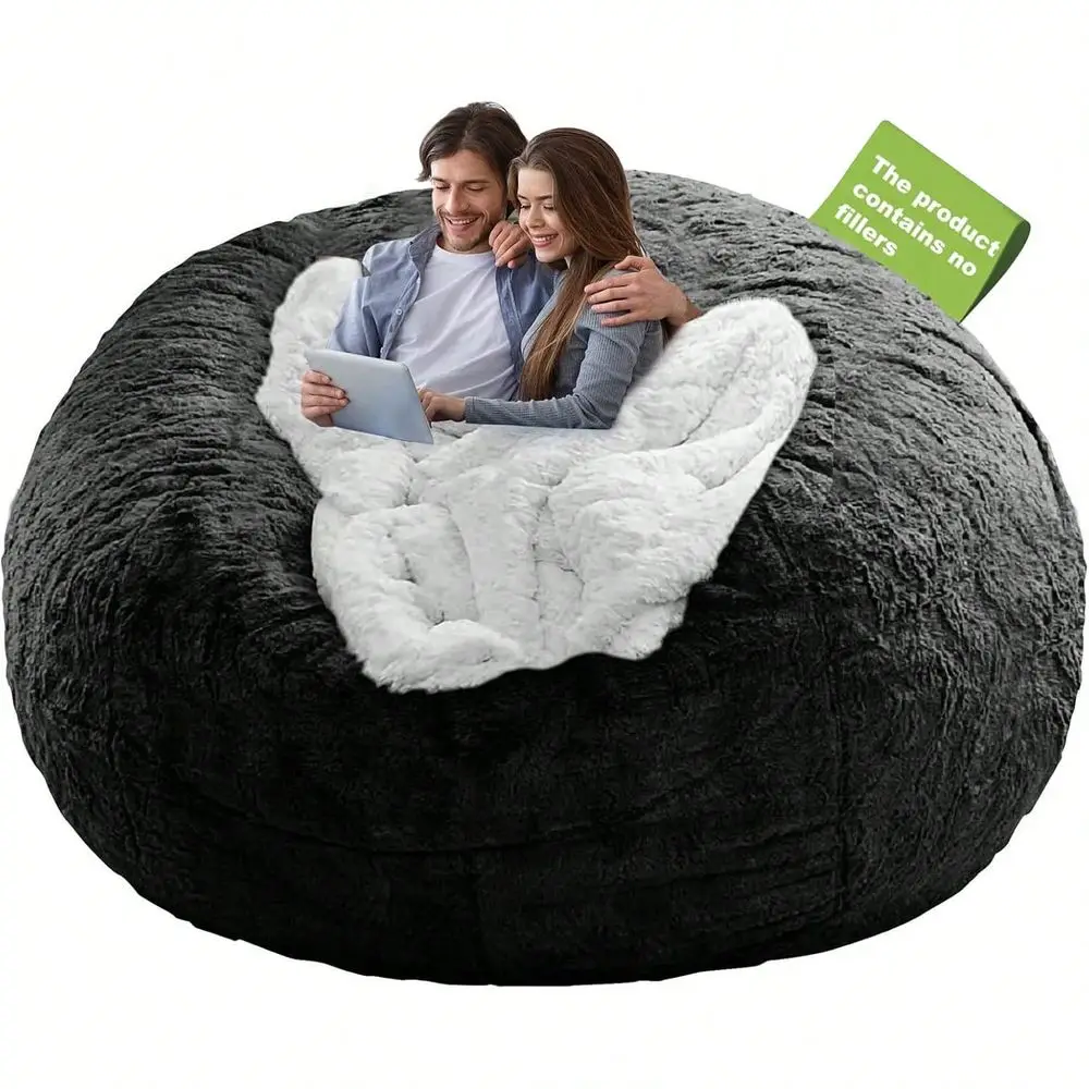 Filler Bean Bag Chair Cover Without Filler,Big Round Soft Fluffy PV Velvet Washable Bean Bag Lazy Sofa Bed Cover For Adults,Liv