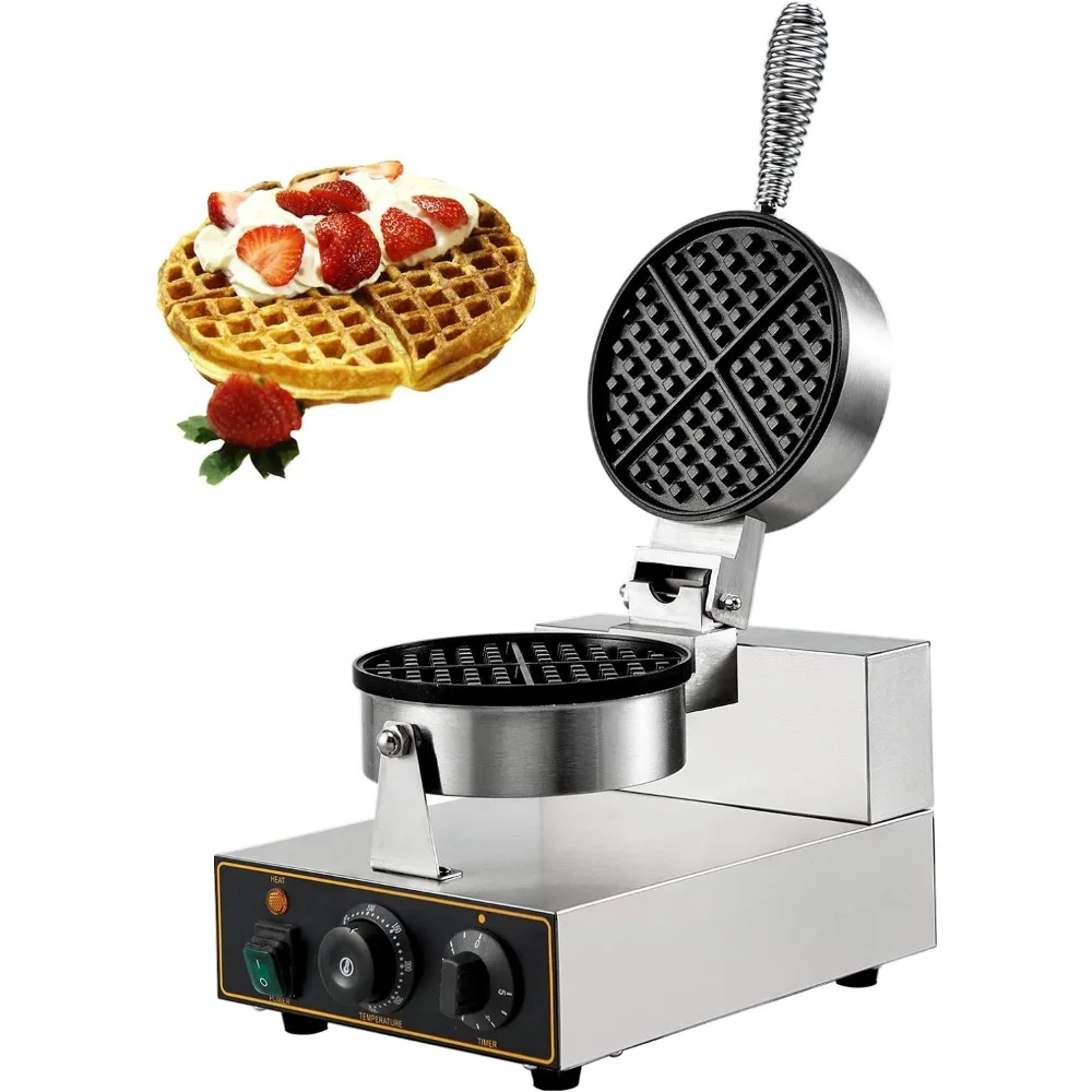 

Commercial Round Waffle Maker Nonstick 1100W Stainless Steel 110V Temperature and Time Control, Suitable