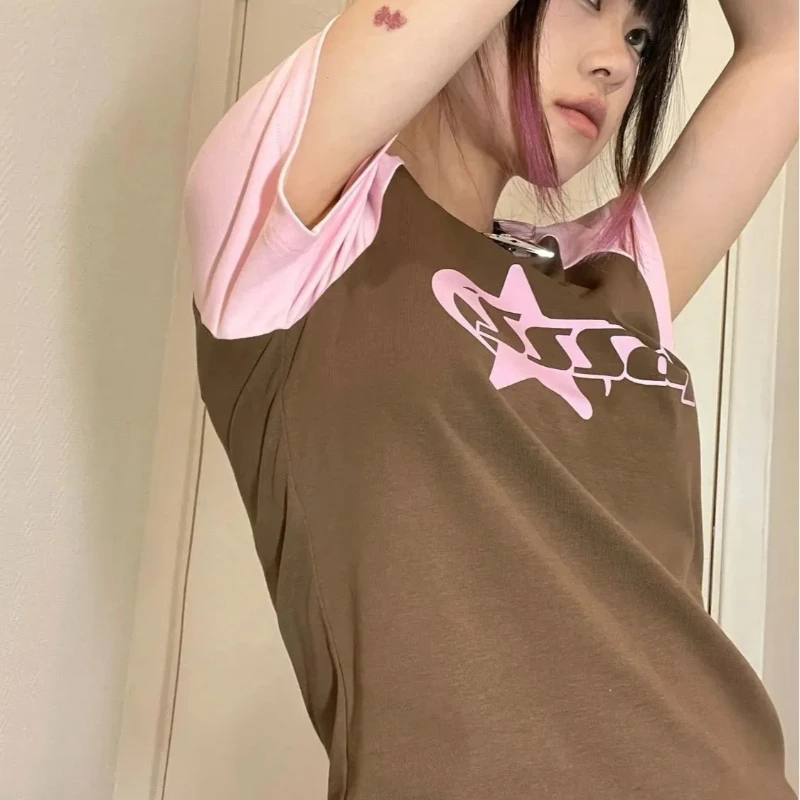 Aesthetic Summer Baby Tee Y2K Korean Patchwork Clothes Emo Streetwear Goth Harajuku Graphic Print T-shirt Women Vintage Crop Top