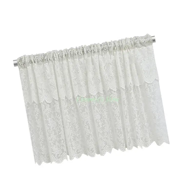 X90F Floral Lace Short Curtain White Sheer Kitchen Voile Curtains For Bedroom Or Kitchen Includes Decorative Color Pins