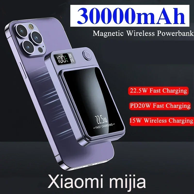 

30000mAh Magnetic Qi Wireless Charger Power Bank 22.5W Mini Powerbank for IPhone Huawei Fast Charging