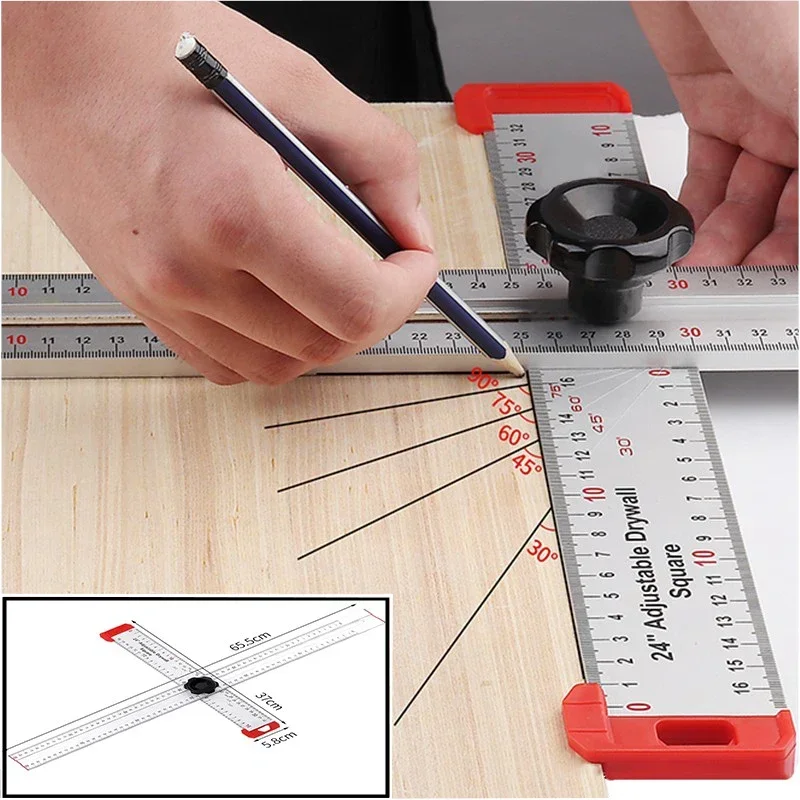 

Multifunctional 60CM High Precision Angle Ruler T-type Ruler Measuring Tool Woodworking Scribe Drawing Marking Gauge Crossed-Cut