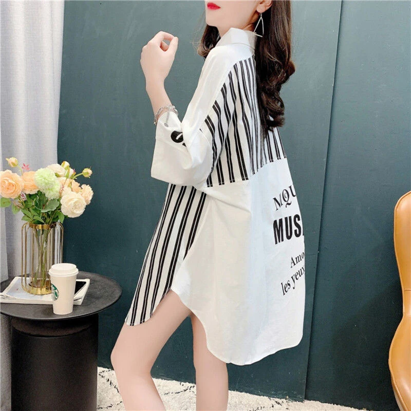 Spring Summer Street Style Trend Fashion Striped Patchwork Short Sleeve Blouse Lady Harajuku Y2K Button Up Shirt Women\'s Clothg