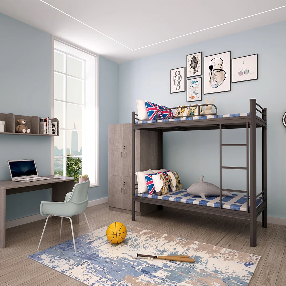 Modern Dormitory E1 MDF Panel Double Decker Bed With Storage And Strong Structure