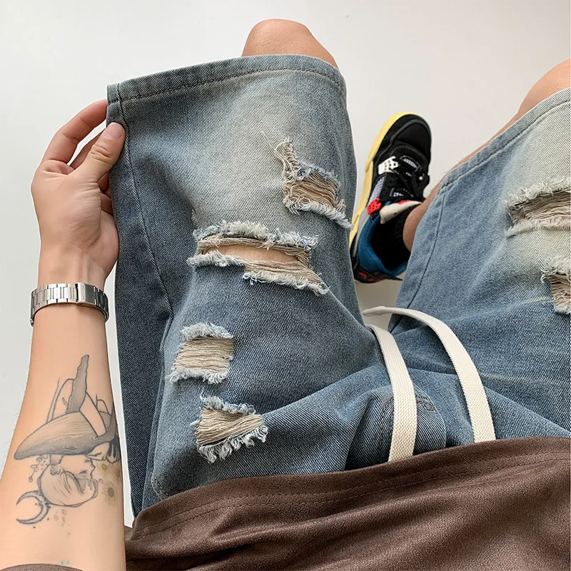 

Ripped Shorts Men Summer Trendy American Retro Washed Mid-Length Shorts Trendy Five-Point Pants Men'S Casual Pants