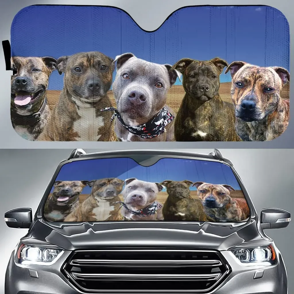 Staffie Brindle Team Blue Pattern Summer Car Sunshade, Staffie Brindle Auto Car Sunshade Car Windshield Durable Visor