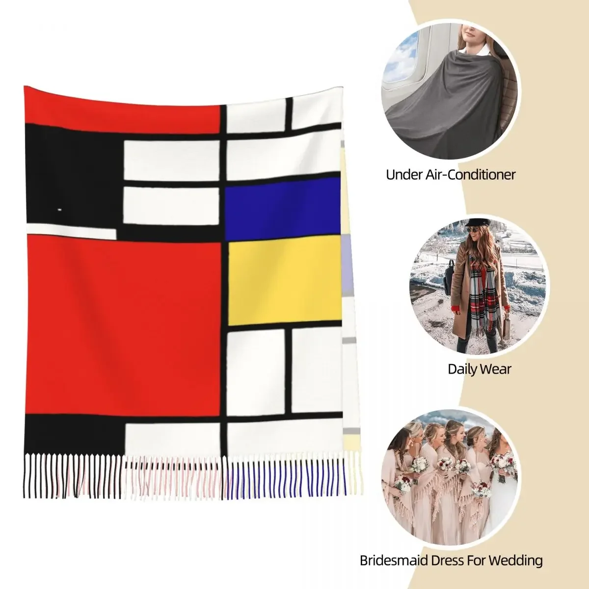 Minimalismus Kunst Schal für Frauen Herbst Winter Kaschmir Schal Wrap Mondrian geometrischen langen Schal Schal Damen