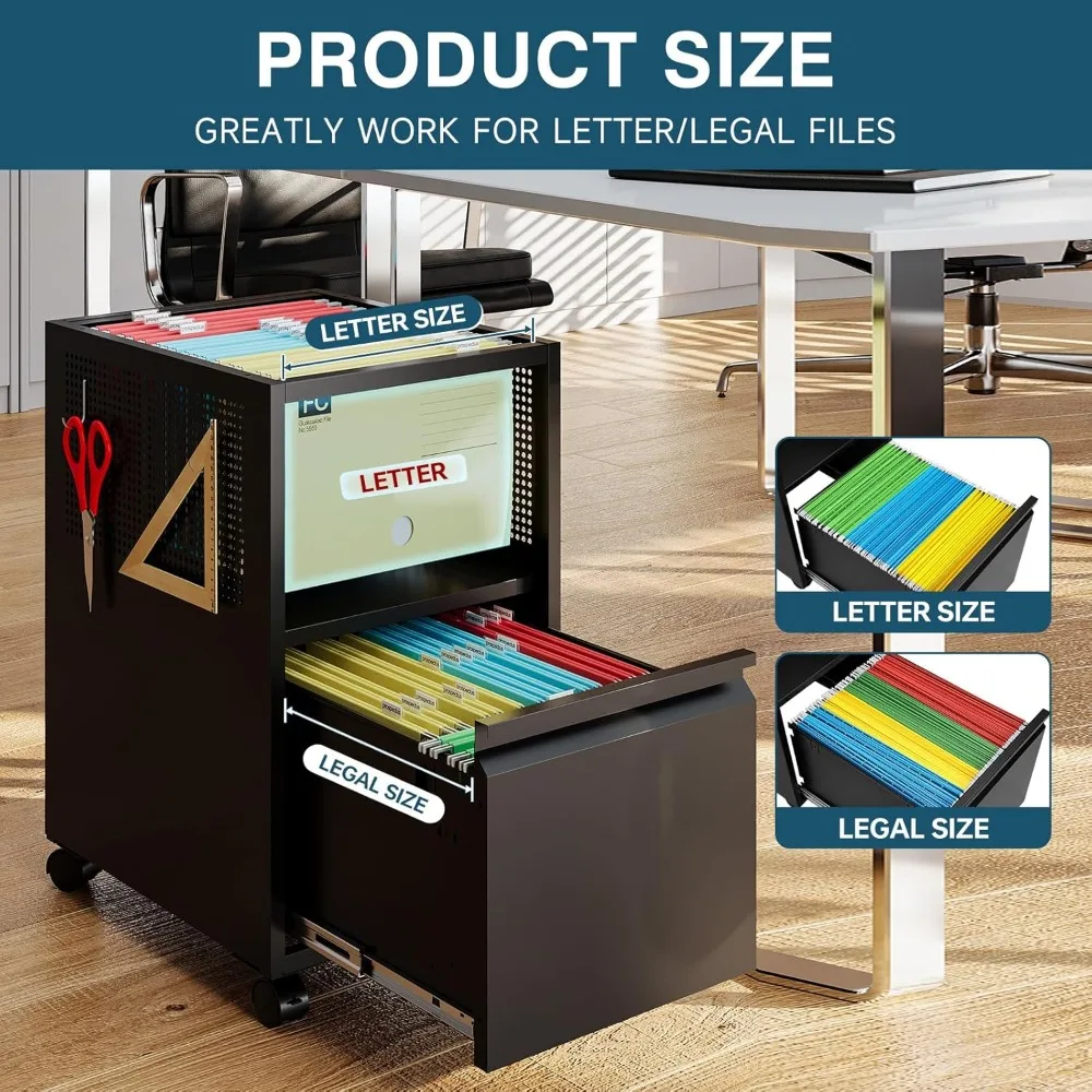 File Cabinet with Drawer, Mobile Files Organizer with Hanging Rod for Letter/Legal File Folders Storage, Filing Cabinets