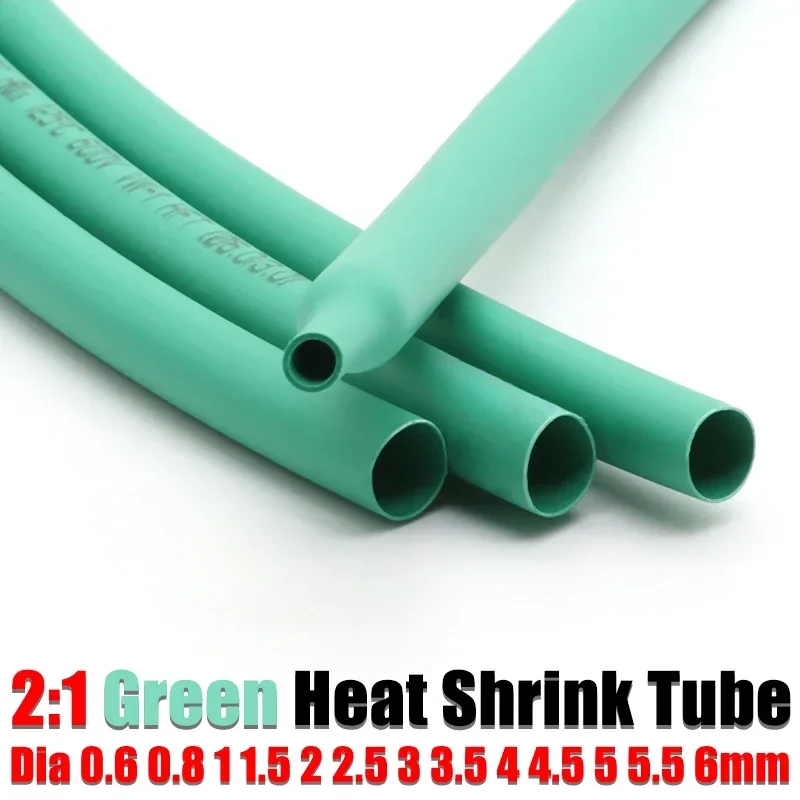 

5M Green Diameter 0.6 0.8 1 1.5 2 2.5 3 3.5 4 4.5 5 5.5 6 mm Polyolefin Heat Shrink Tube 2:1 Shrink Ratio Insulated Cable Sleeve