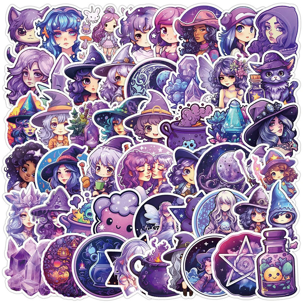 

10/50/100Pcs Gothic Style Purple Magic Graffiti Stickers Cute Vintage Witch Decals DIY Laptop Laptop Guitar Sticker for Girl Kid