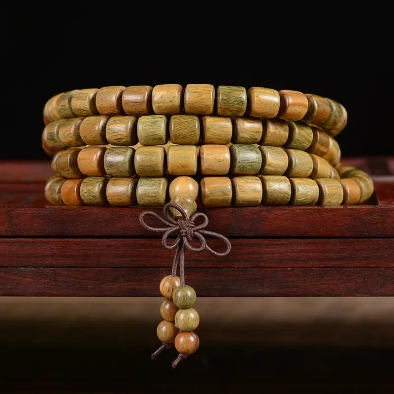 Green sandalwood barrel beads Buddha beads bamboo beads rosary bracelet literary play more than 108 hands string men and women