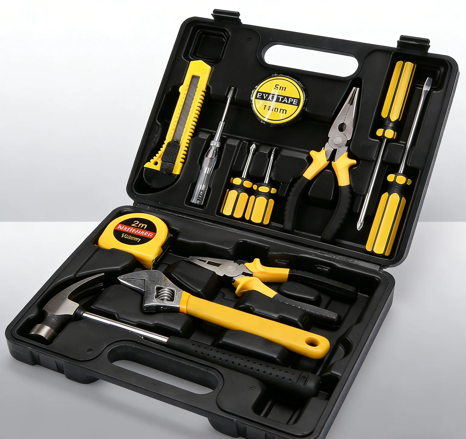 13Piece Tools Set General House hold Hand Tool Kit with Plastic Toolbox Storage Case Used to Car repair And home Repair