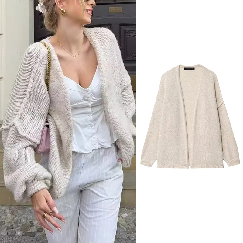 المرأة عادية خمر تريكو مفتوحة بلاكيت الخفافيش كم فضفاضة تناسب محبوك سترة المرأة الخريف طبقات وملابس منزلية غير رسمية #1