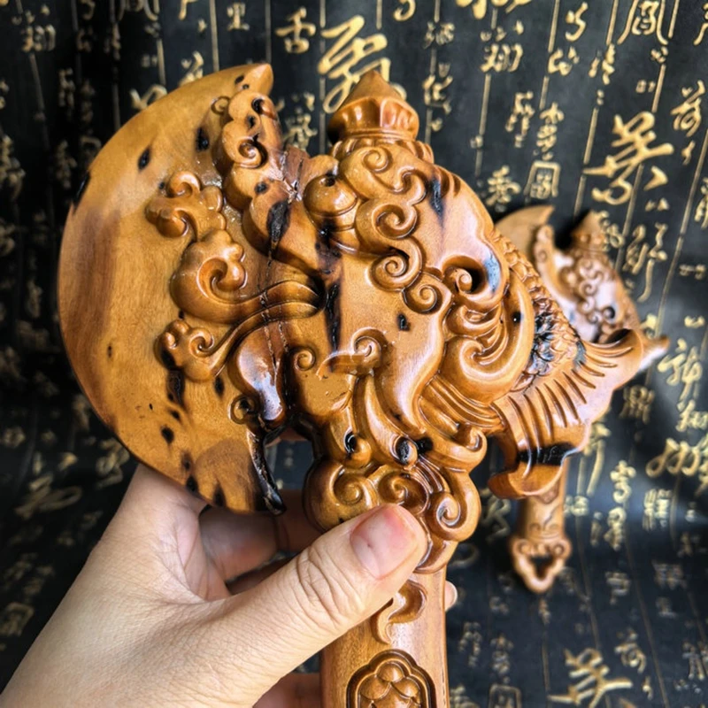 

Подарок на новоселье, декоративный топор, благоприятное украшение для дома по фэн-шуй, топор-рыба-дракон из дерева с эффектом удара молнии