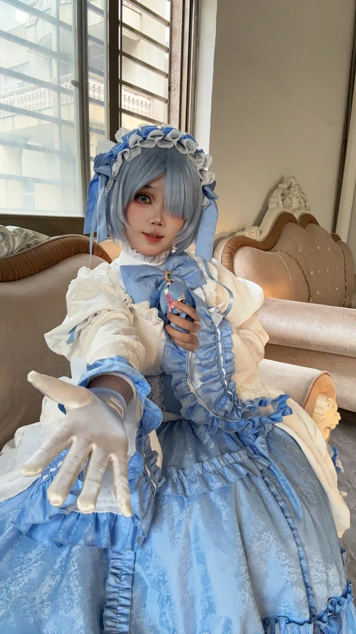 ゼロ 新しい Mooyiyi cos レム コスプレ衣装 ハロウィン クリスマス ロールプレイング パーティー コミック XS-L 青と白のかわいいドレス ロリータ