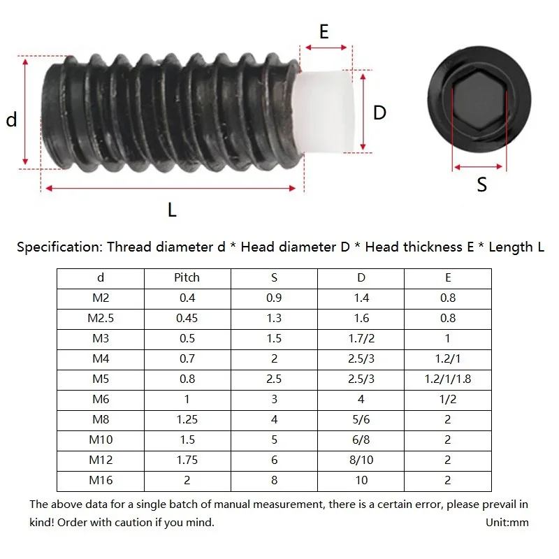 M2 M2.5 M3 M4 M5 12.9 Grade High Strength Hexagon Socket POM Dog Convex End Point Tip Grub Bolt Set Screw/Black Headless Bolt