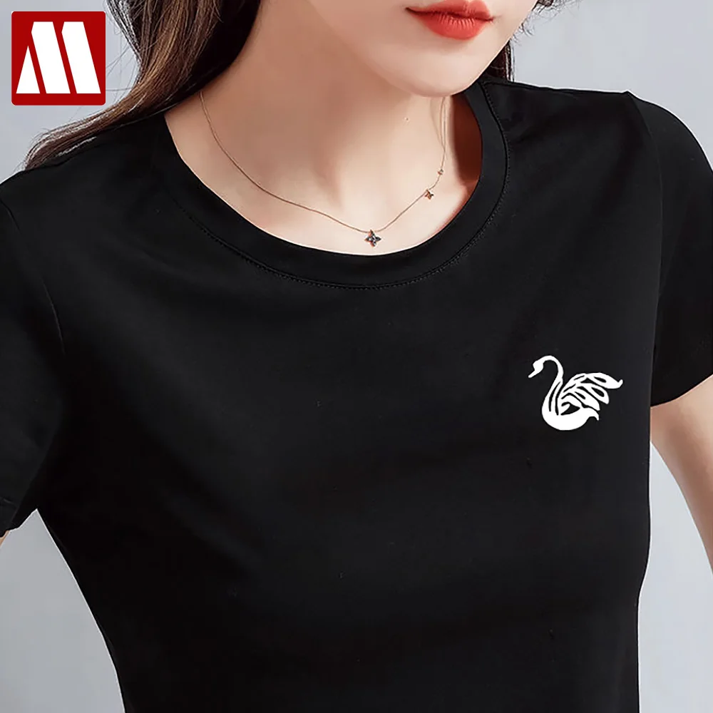 

Plus Size XXXL Swan Printing Cotton Women Tshirt New Summer Round Neck Lady Tees Shirt Female Casual Short Sleeve T-shirts Tops