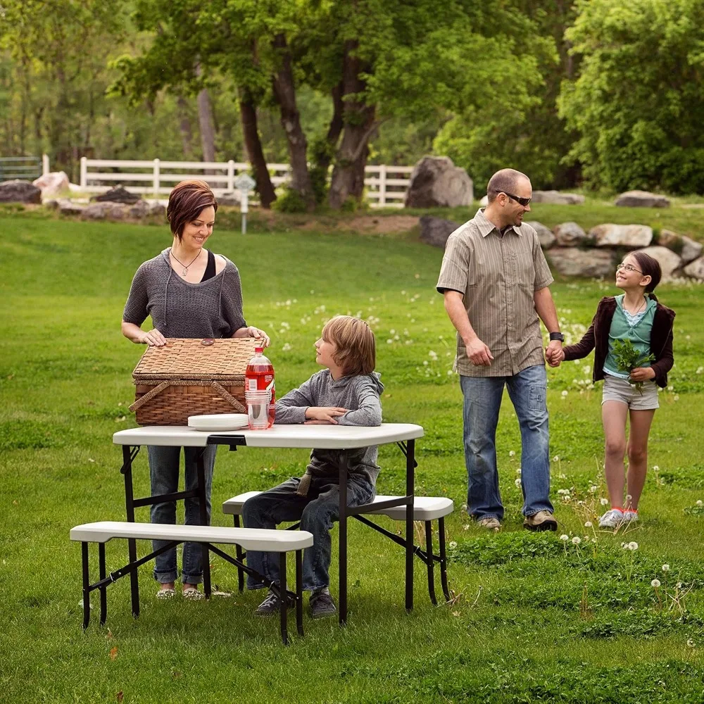LIFETIME 80373 Draagbare opvouwbare camping RV picknicktafel en bankset, amandel
