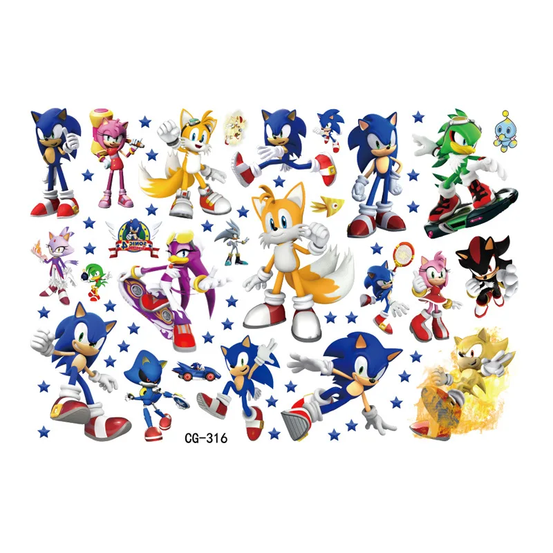 8Pcs/Set Cartoon Anime Sonic Tattoo Stickers Children\'s Temporary Tattoos Body Art Cosplay Party Toys for Kids Gifts