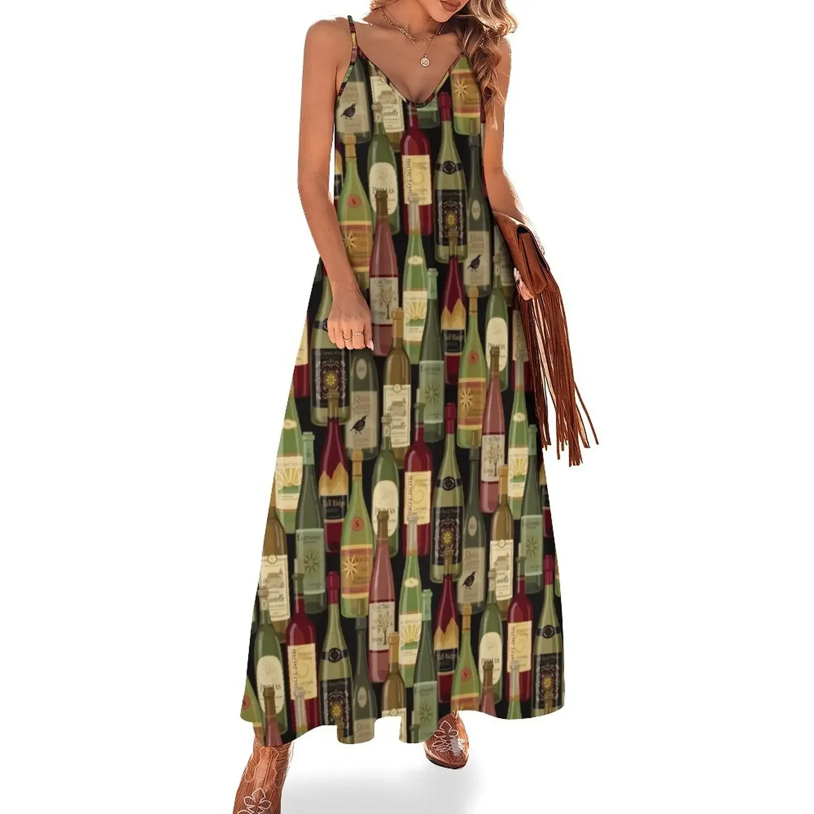 Wine Bottles Sleeveless Dress summer dress Womens dresses fairy dress