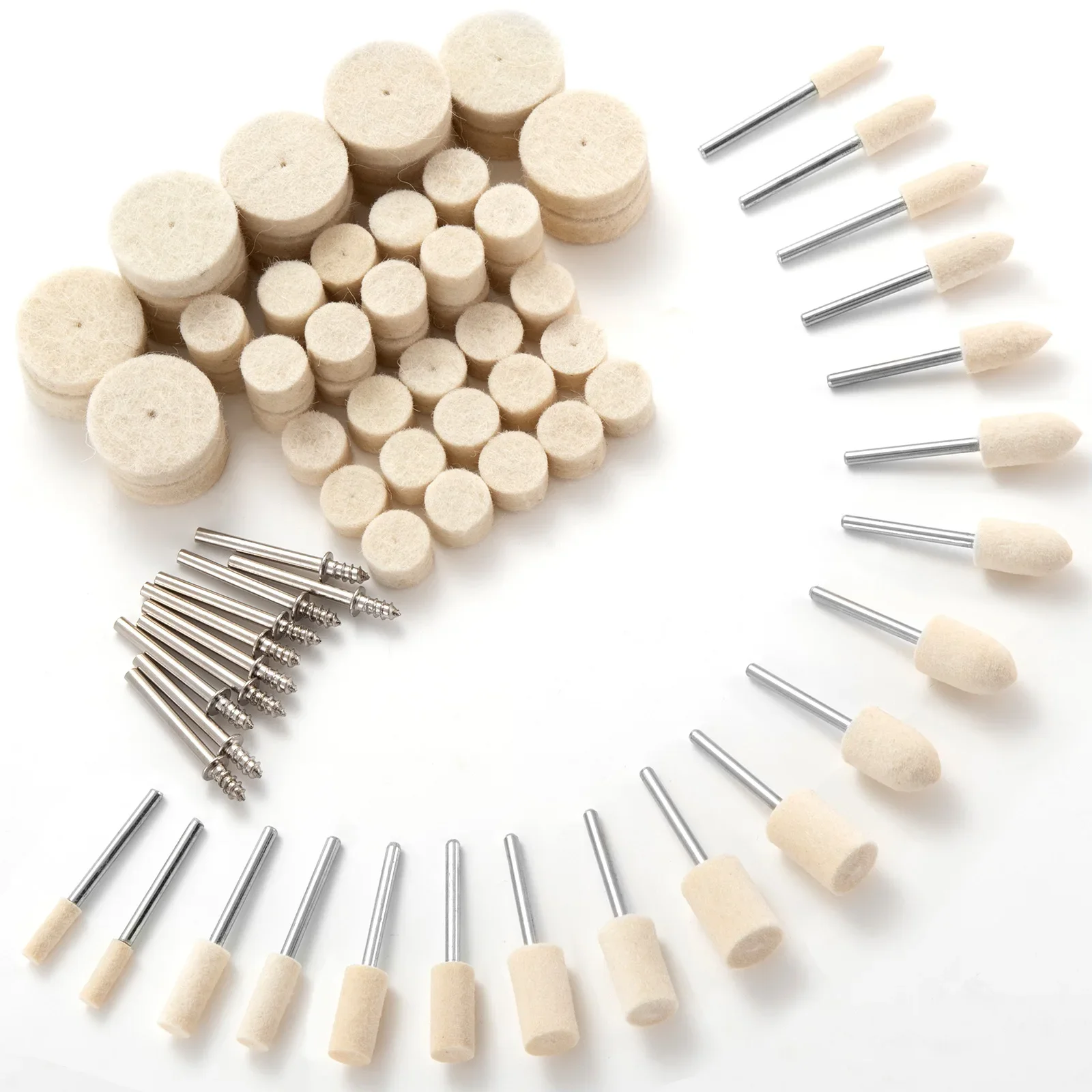 

80PCS Wool Polishing Wheels for Dremel, 1/8" Shank Felt Buffing Pads Kit, Jewelry/Metal Polishing & Rotary Tool Accessories