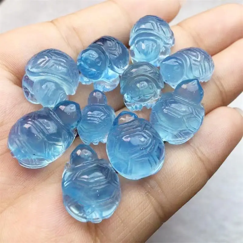 1PCS Natural Aquamarine Tortoise Carving DIY Elastic Strand Bangles Yoga Meditation Jewelry Gift 14-19MM
