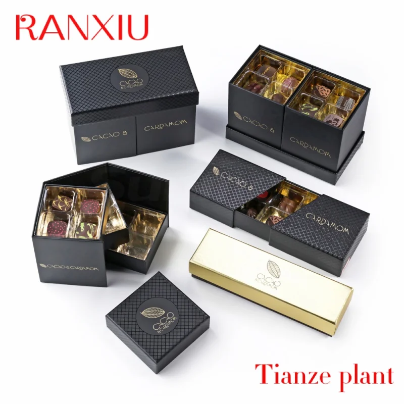 Custom Food Grade Custom Logo Truffle Chocolate Packaging Paper Gift Boxes With Dividers Luxury Black Bonbon Chocolate Box