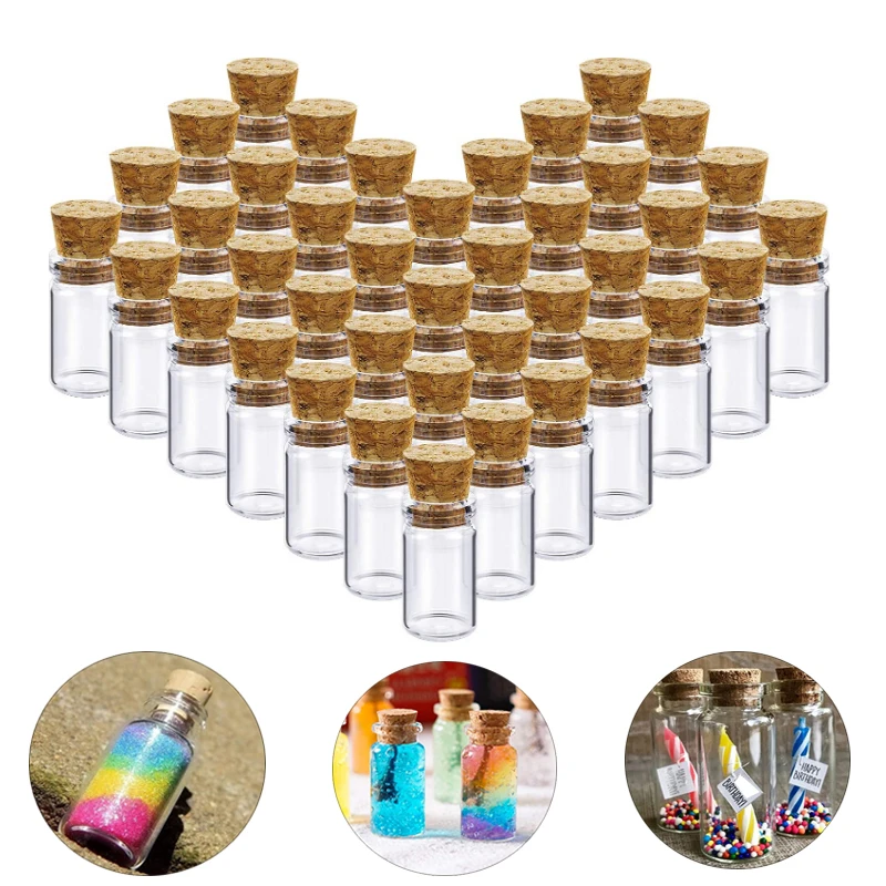 50pcs 0.5mL Mini Small Tiny Clear Cork Stopper Glass Bottles Vials Wholesale  shipping