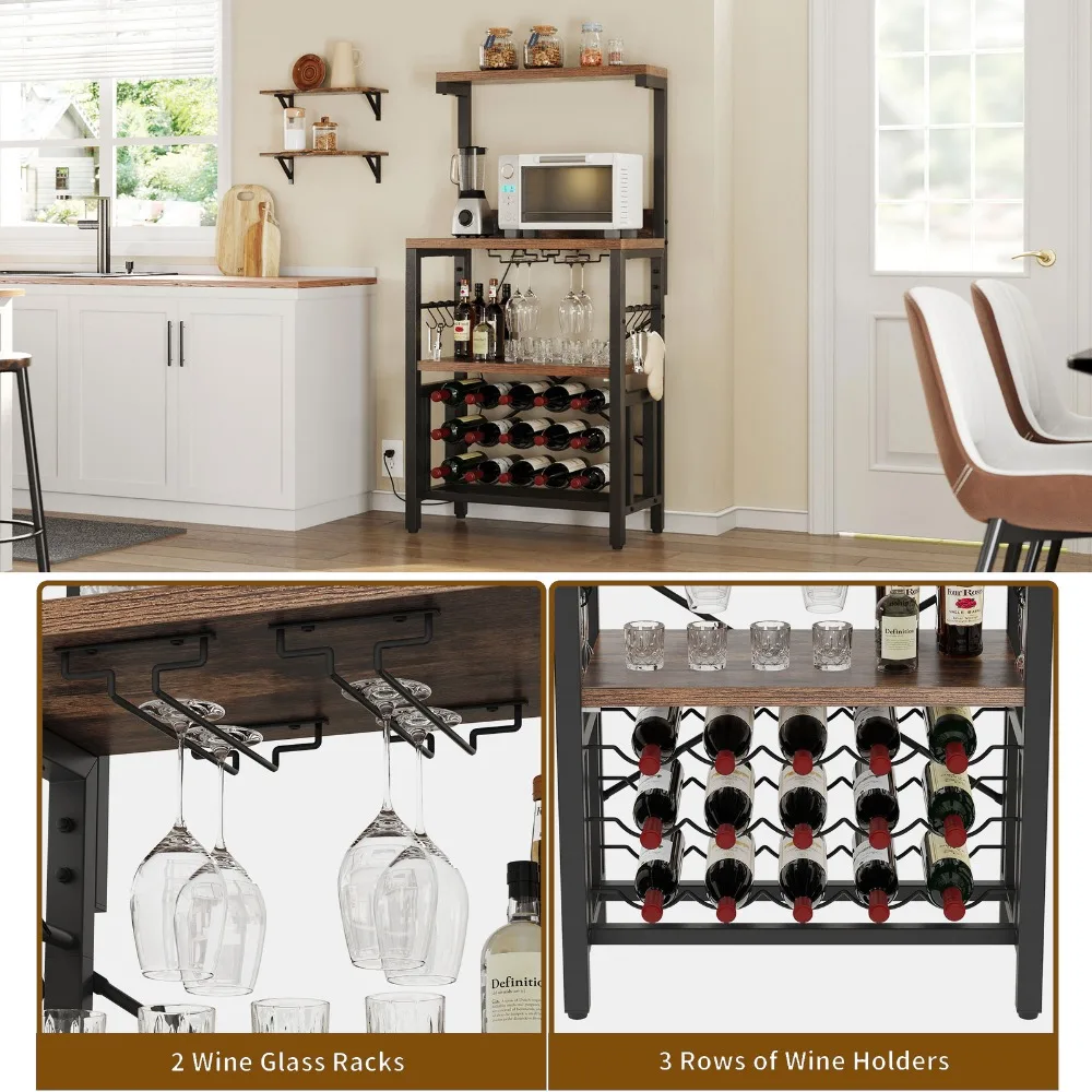 Wine Kitchen rack Table with Glass Holder and Wine Storage Space Saving Cabinet