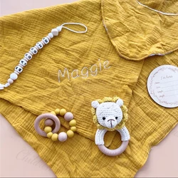 Personalized Name Baby Gift Set Newborn Baby Bib Bath Towel Toys Gift Box Custom Embroidered Name Care Package for Newborn Kids