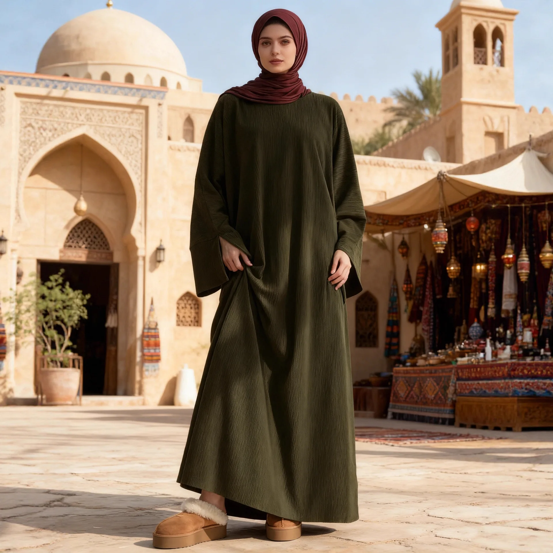 

Abaya Turkey Dubai Muslim Winter Abaya Corduroy Women Closed Loose Daily Wear Muslim Long Winter Dress