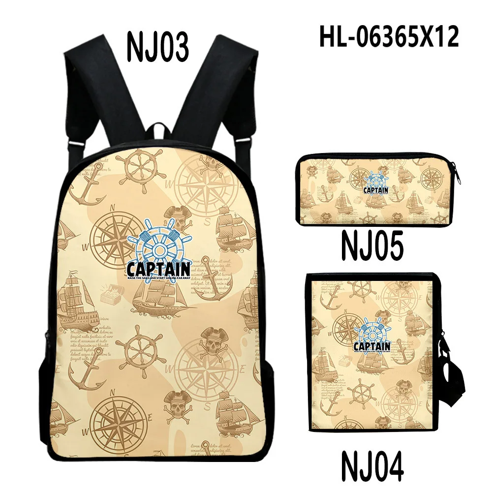 Harajuku Youthful Retro navigation 3D Print 3pcs/Set Student Travel bags Laptop Daypack Backpack Shoulder Bag Pencil Case