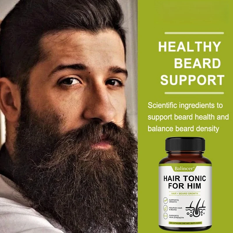 فيتامينات نمو الشعر للرجال - مكمل نمو الشعر واللحية للشعر المكثف والشعر المكثف، مع البيوتين والزنك، 120 كبسولة