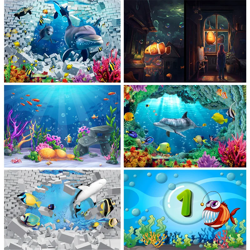 

Children Birthday Photography Backdrops Ocean World Baby Newborn Portrait Photo Background Studio Props 2194 HYY-01