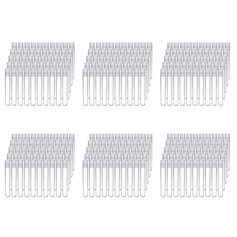 

600Pcs Clear Plastic Test Tubes With White Screw Caps Sample Containers Bottles Push Caps 12X75mm