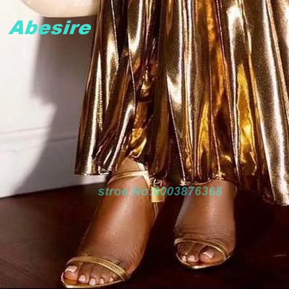 

Ankle Strap Gold Lock Women's Sandals Black Leather Pointed Toe Stiletto Heels Sandals Elegant Y2K Party Evening Club Shoes