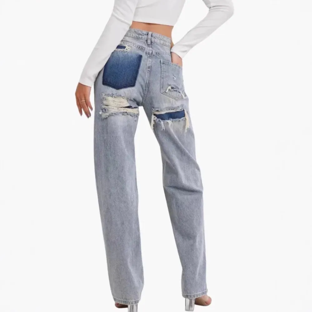 Women's Mid Waist Loose Fit Di - Distressed Jean Rip 评论和价格