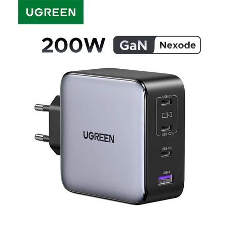 UGREEN Зарядное устройство GaN мощностью 200 Вт QC4.0 3.0 Быстрая зарядка для ноутбука Macbook Pro iPhone 17 16 Samsung S25 Xiaomi Tablet PD 3.1 Быстрое зарядное устройство